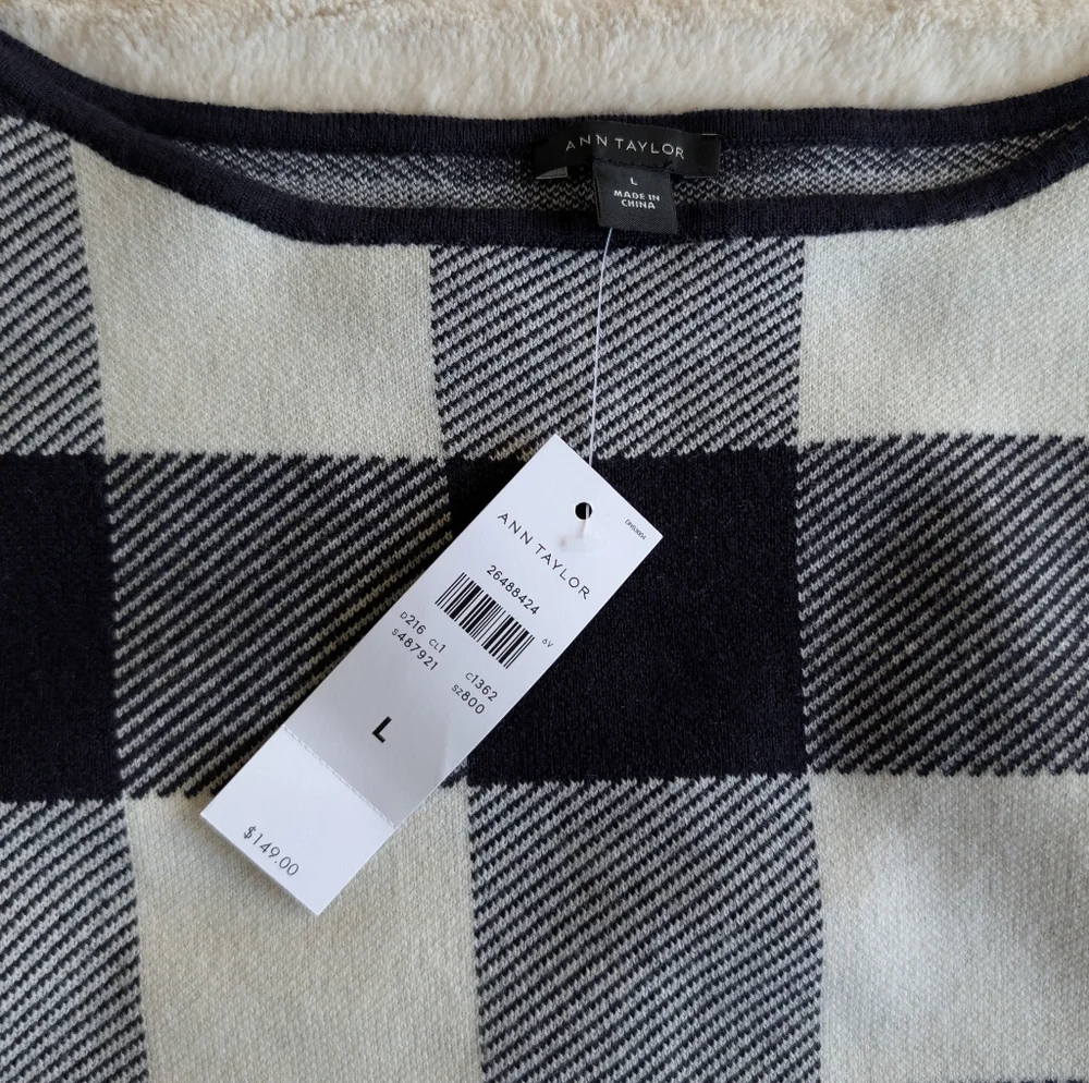 Ann Taylor Women’s‎ Large Sweater Wool Dress Buffalo Plaid Long Sleeve NEW! - Picture 4 of 8